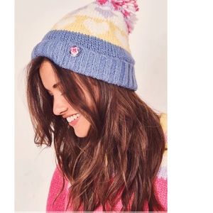 LoveShackFancy Leili Pompom Hat Warm Heart Multi Intarsia Rare NWT